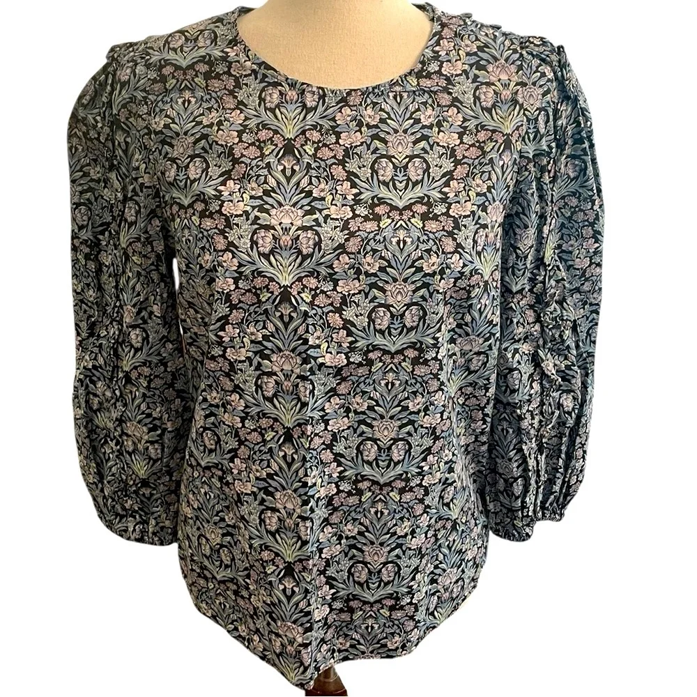 J. CREW Sambourne Liberty Fabric Puff Ruffle Sleeve Floral Blouse